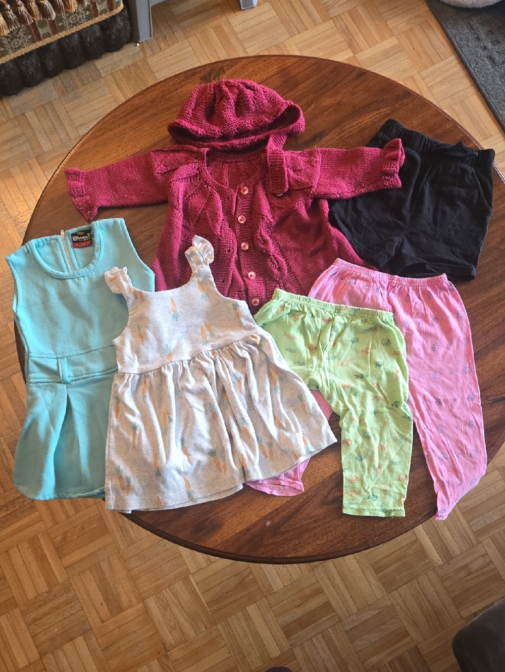 Girls Clothing Lot with Berry Hooded Cardigan & Pastel Dresses 2T